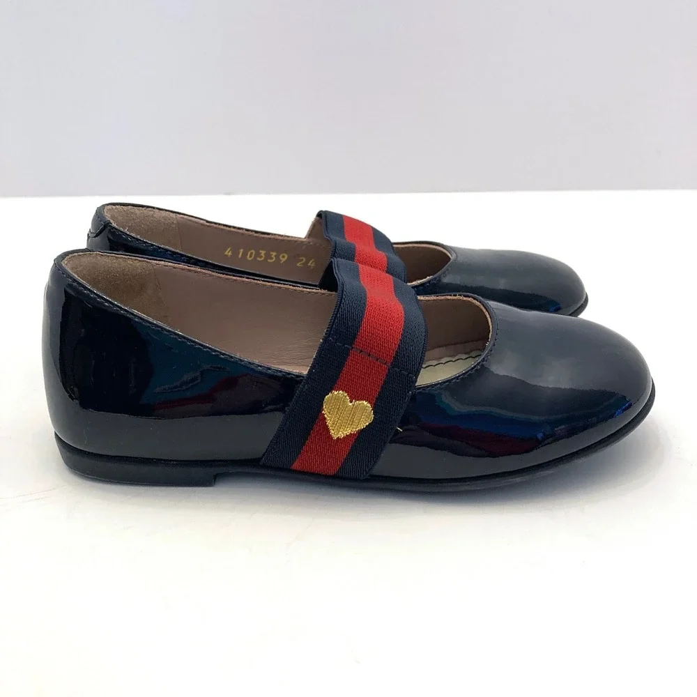 Gucci Navy Blue Patent Leather Mary Jane Shoes‎ Flats Toddler 6.5 EU 24 Box Bag